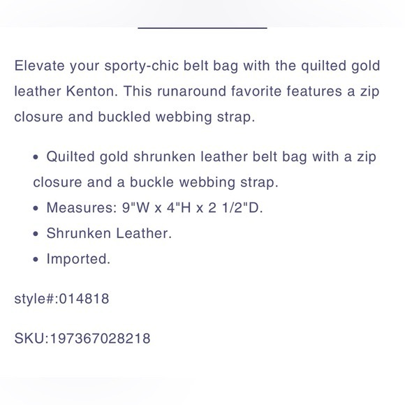 ✨💛 Lilly Pulitzer Quilted Leather Kenton Belt Sling Shoulder Bag Metallic Gold💛✨ - Picture 6 of 13